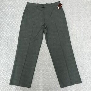 Perry Ellis Dress Pants Mens 36x30 Gray Pinstripe Slacks Flat Front Preppy Corp